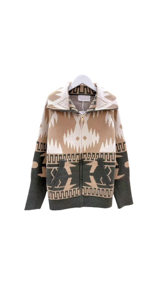 Cardigan zipper argyle olive