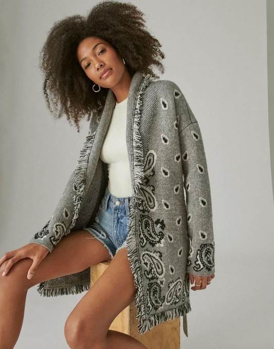 Bandana cardigan grey x black