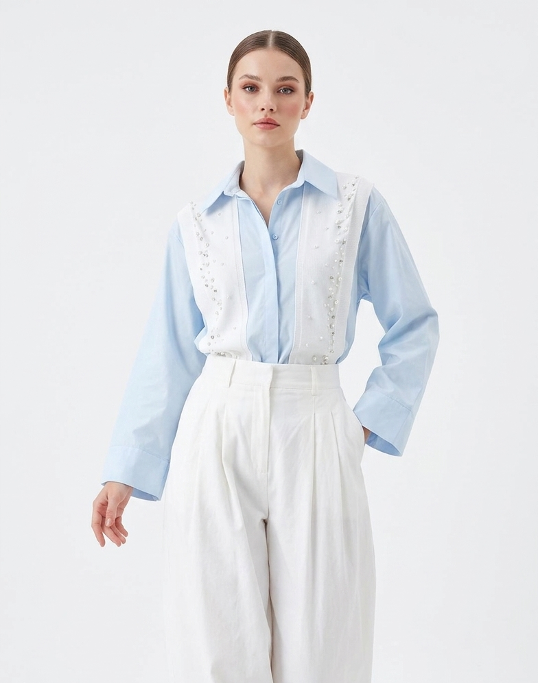 Shirt blue pearls