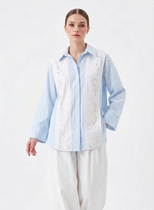 Shirt blue pearls