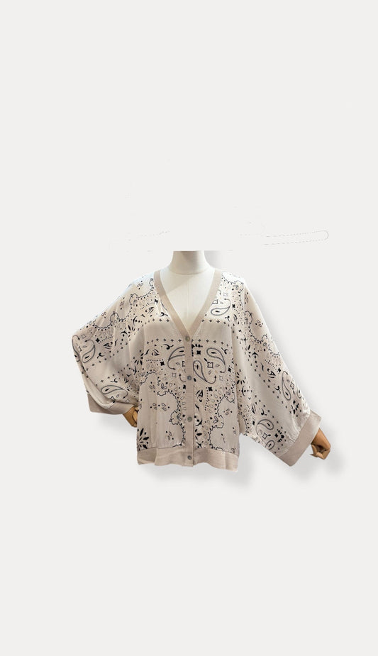 Bandana cardigan silk offwhite