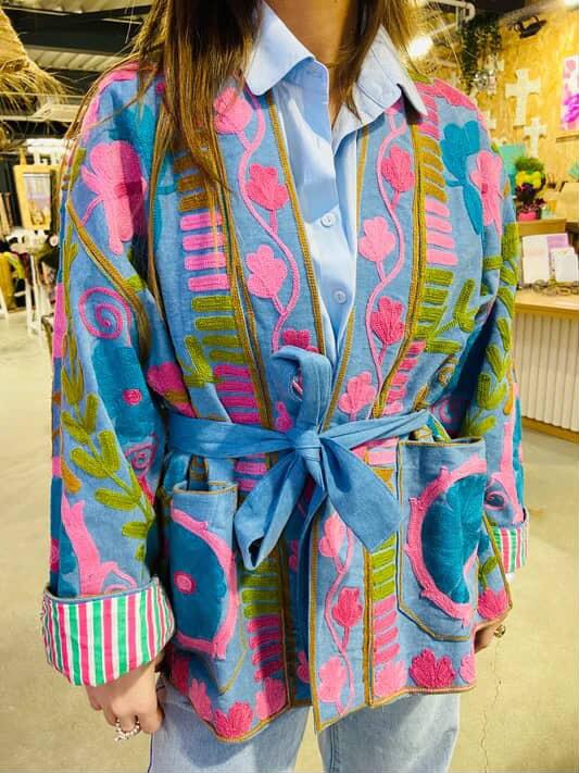 Jacket embroidery rose blue