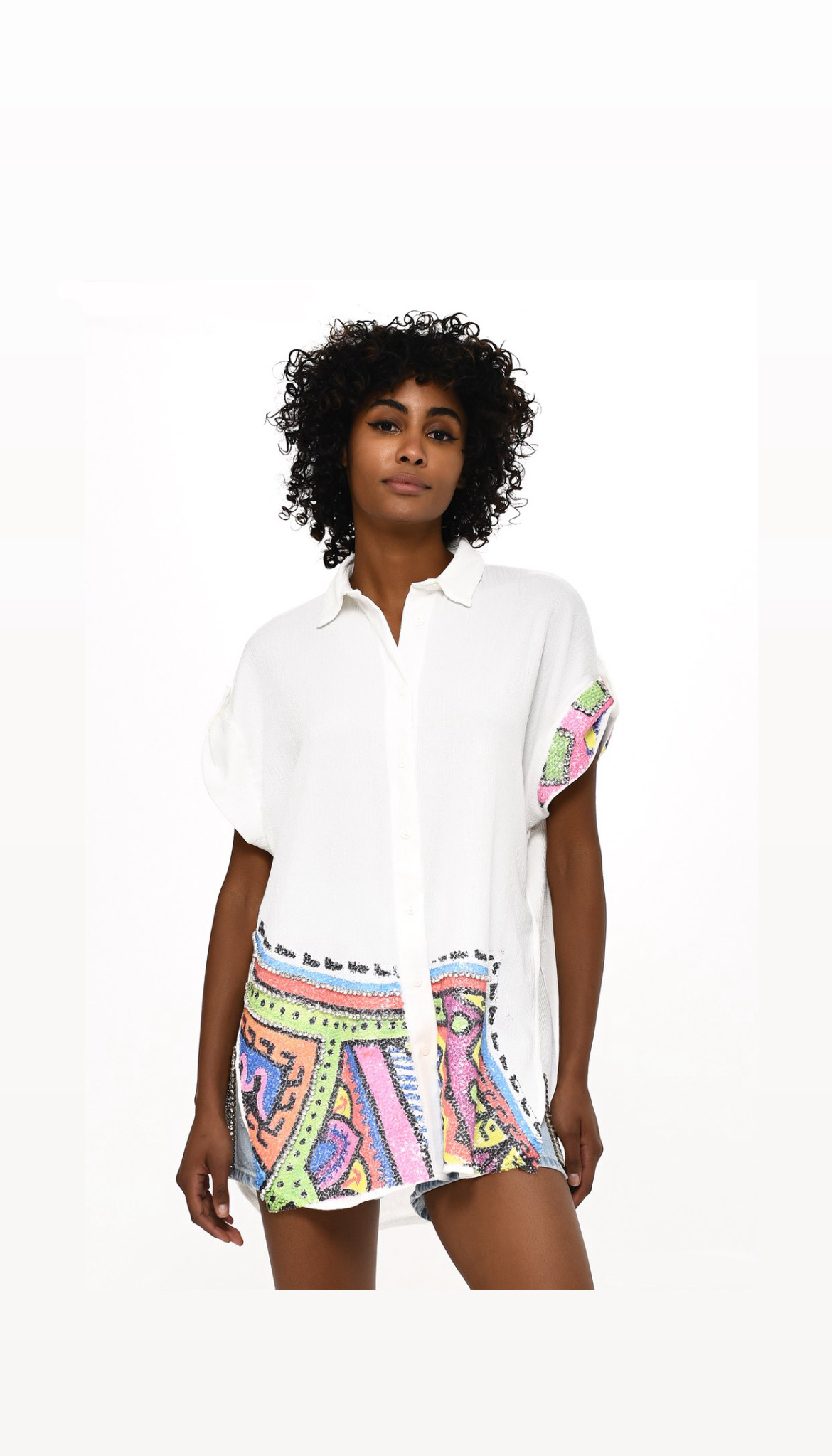 Shirt half sleeves sequins