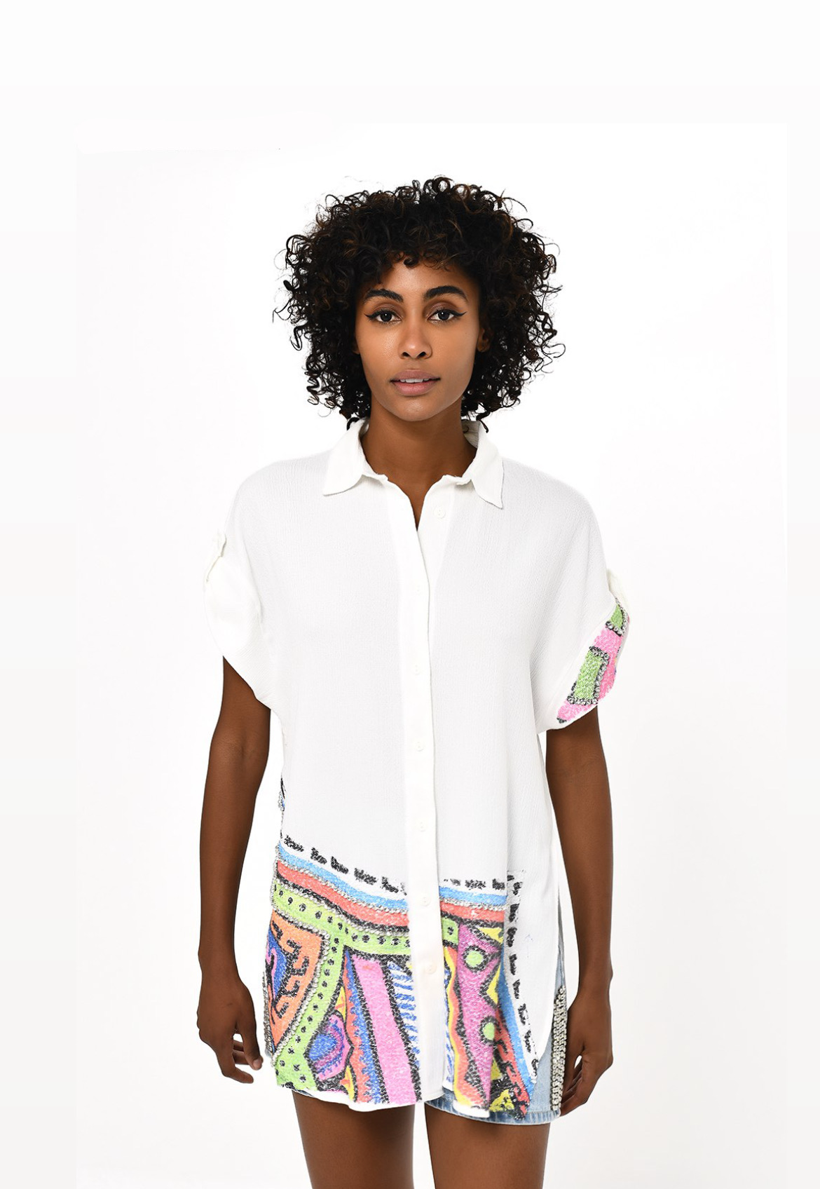 Shirt half sleeves sequins