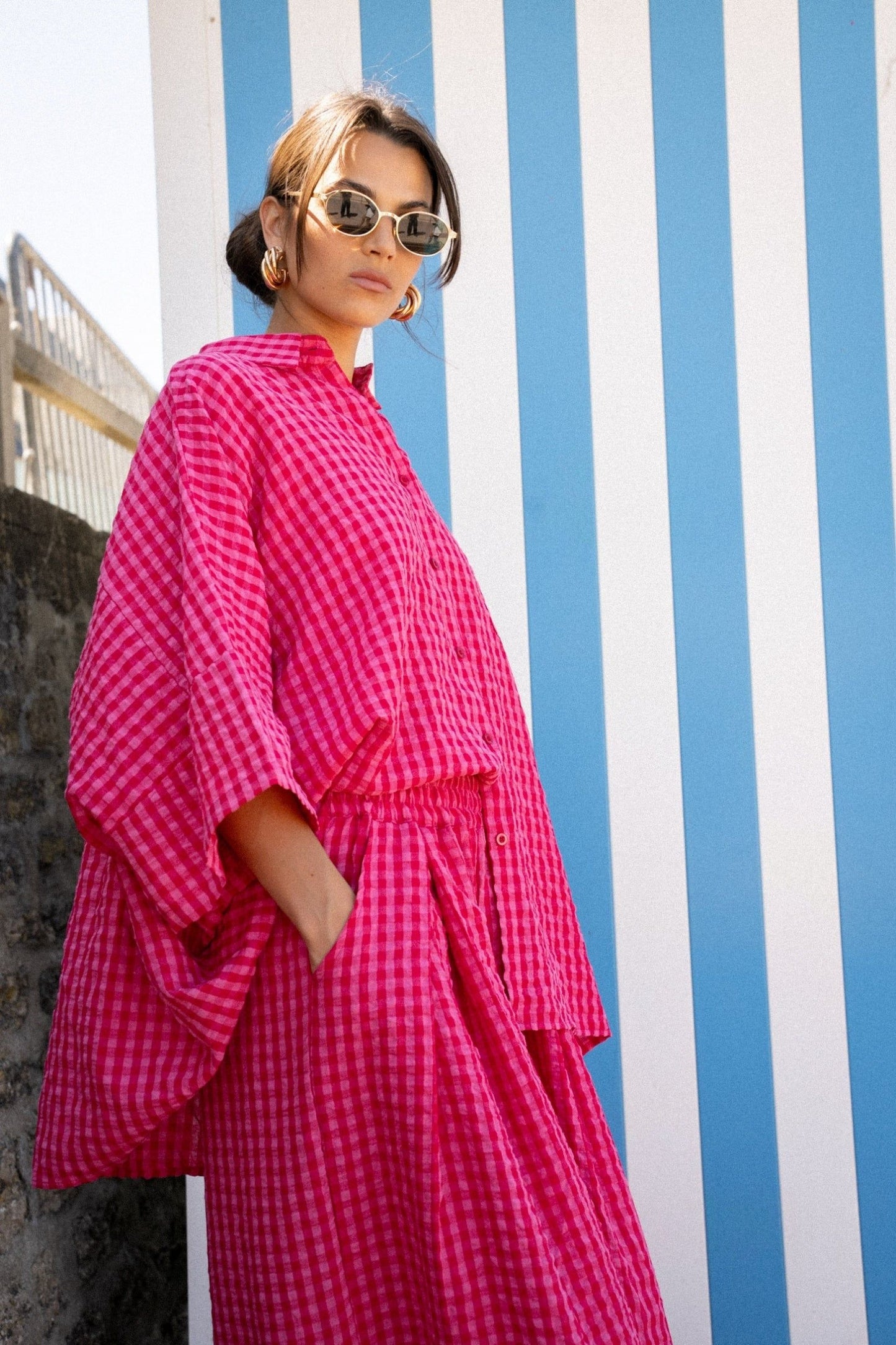 Set checkered pink fushia
