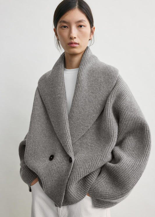 Cardigan wool grey black button
