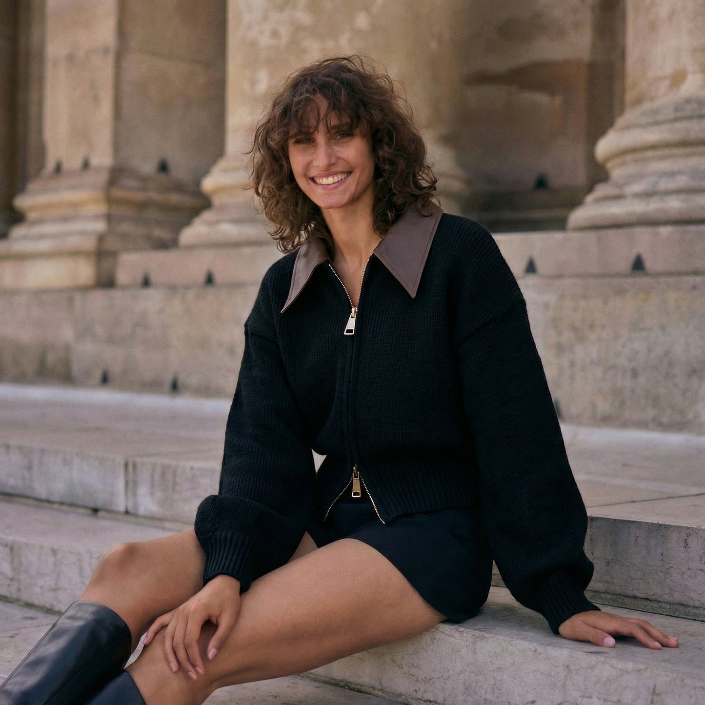 Cardigan zipper black X brown