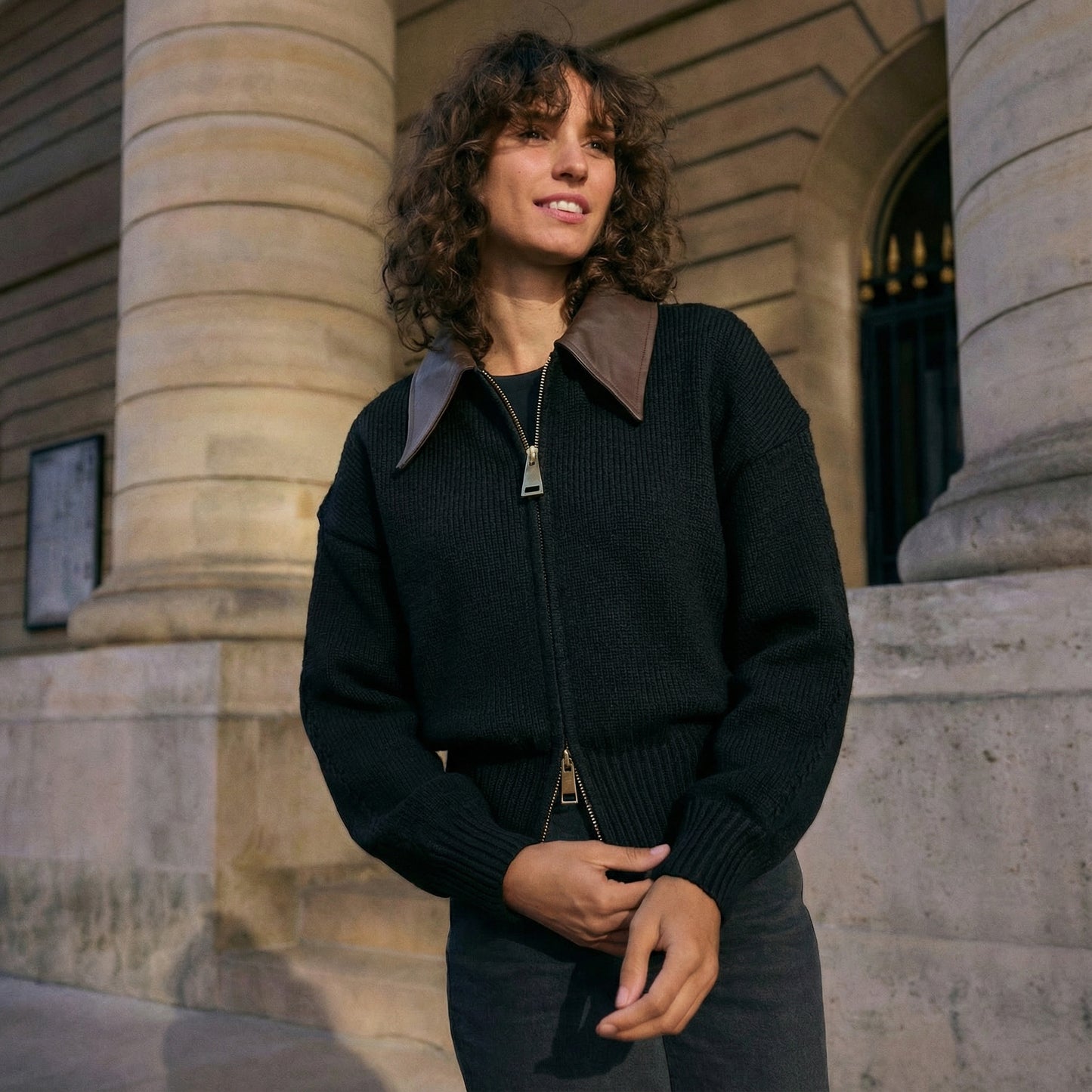 Cardigan zipper black X brown