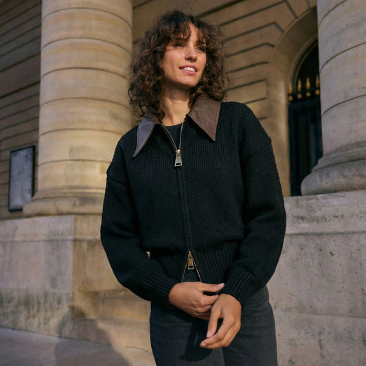 Cardigan zipper black X brown