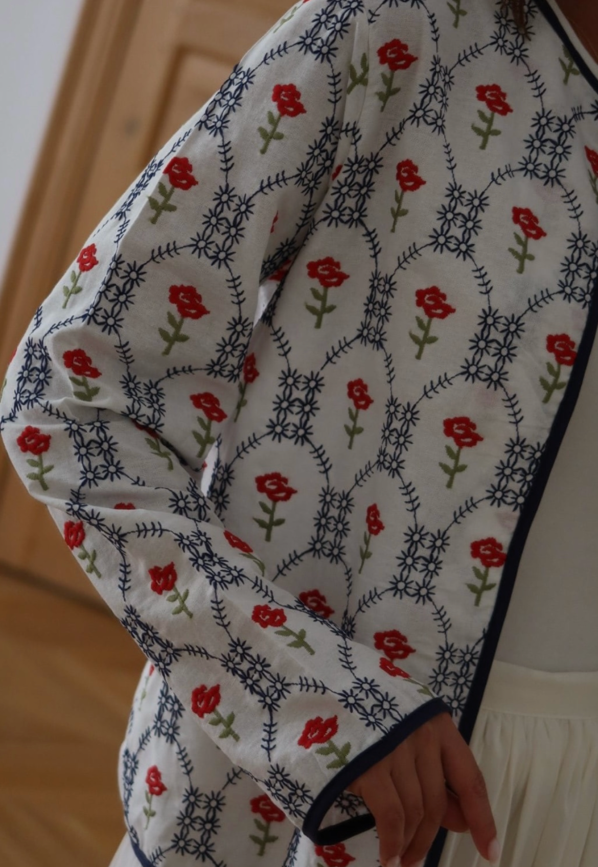 Shirt embroidery red blue