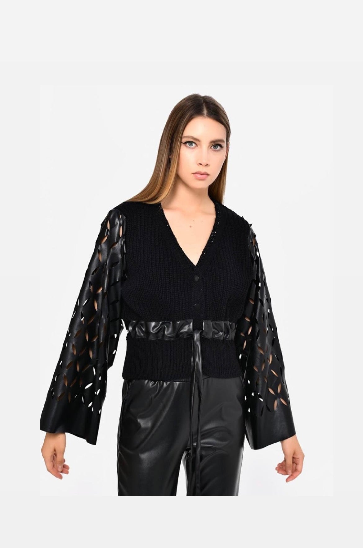 Black Knit leather Sleeves