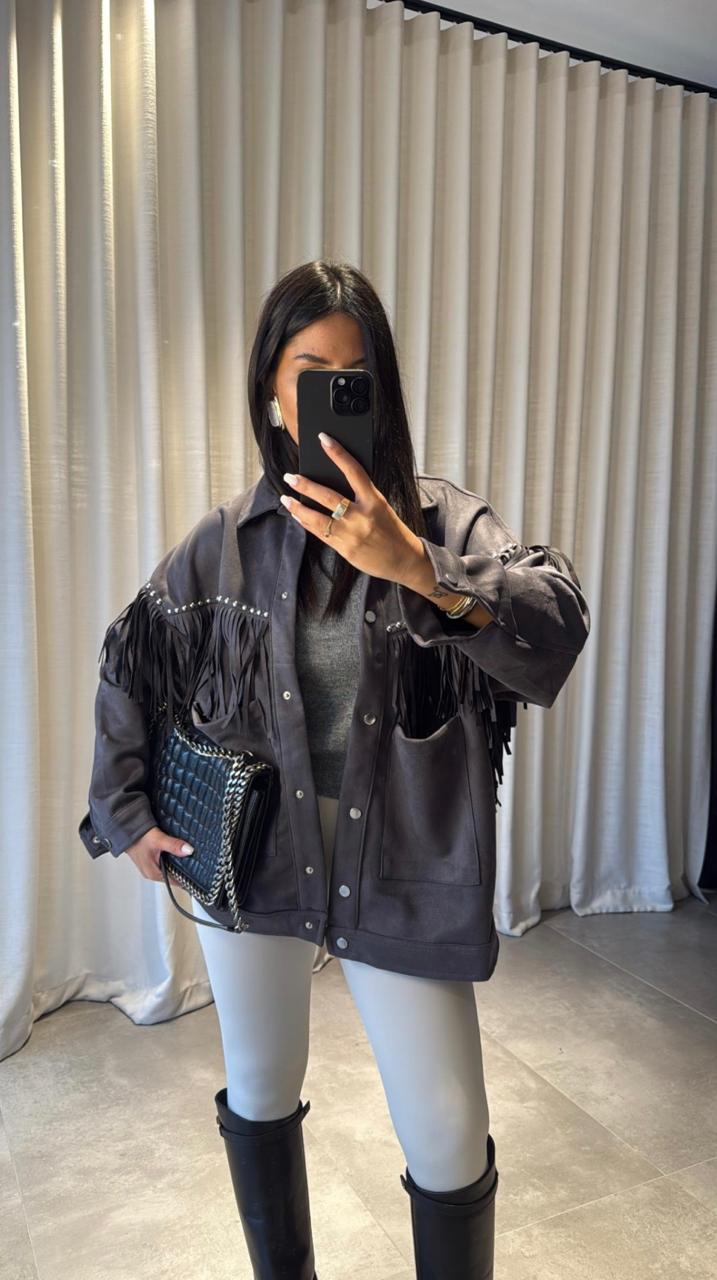 Jacket navy grey fringes