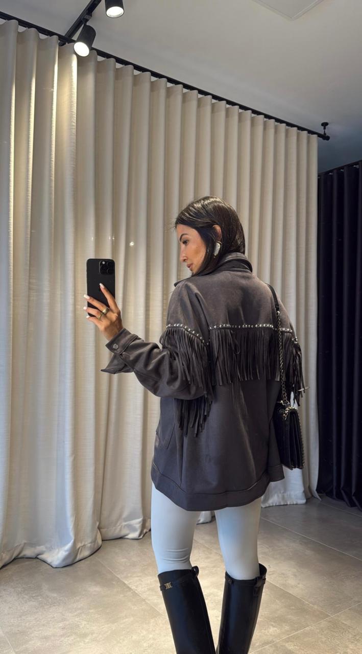 Jacket navy grey fringes