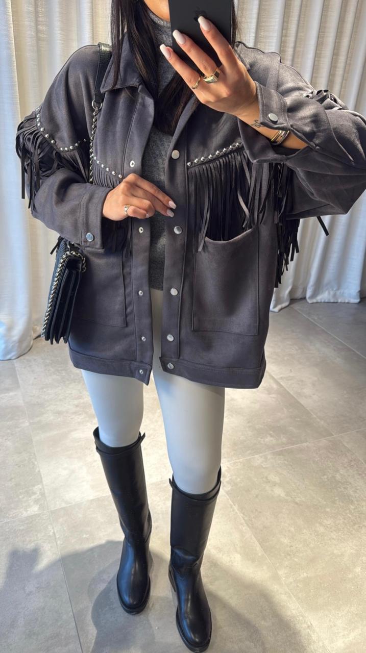 Jacket navy grey fringes