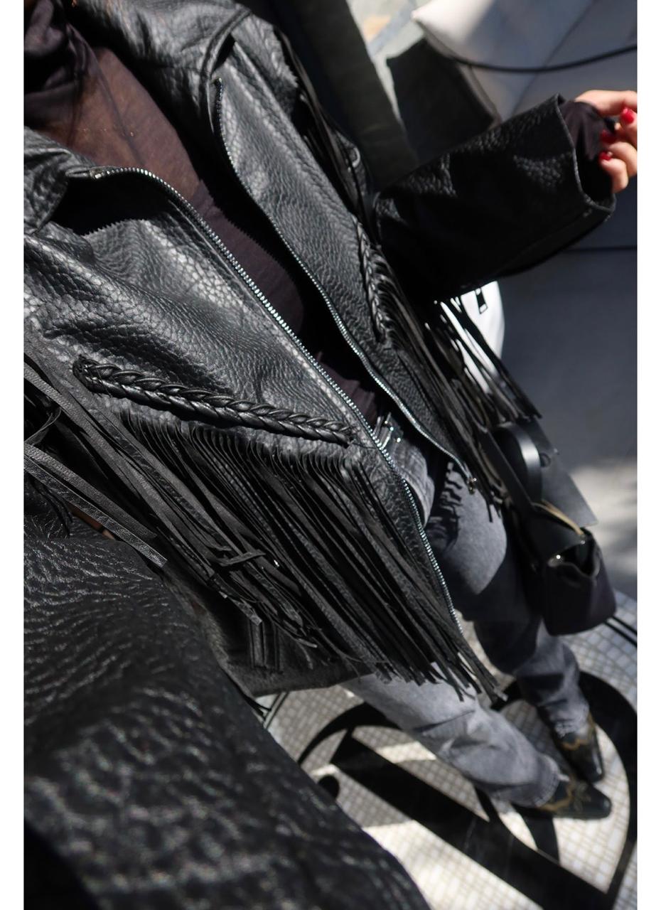 Jacket fringes leather black