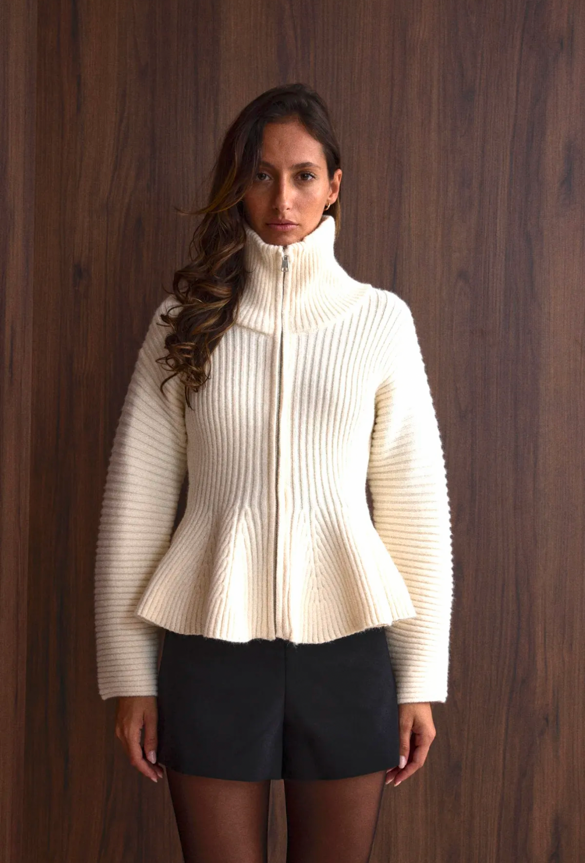 Cardigan zipper striped off white