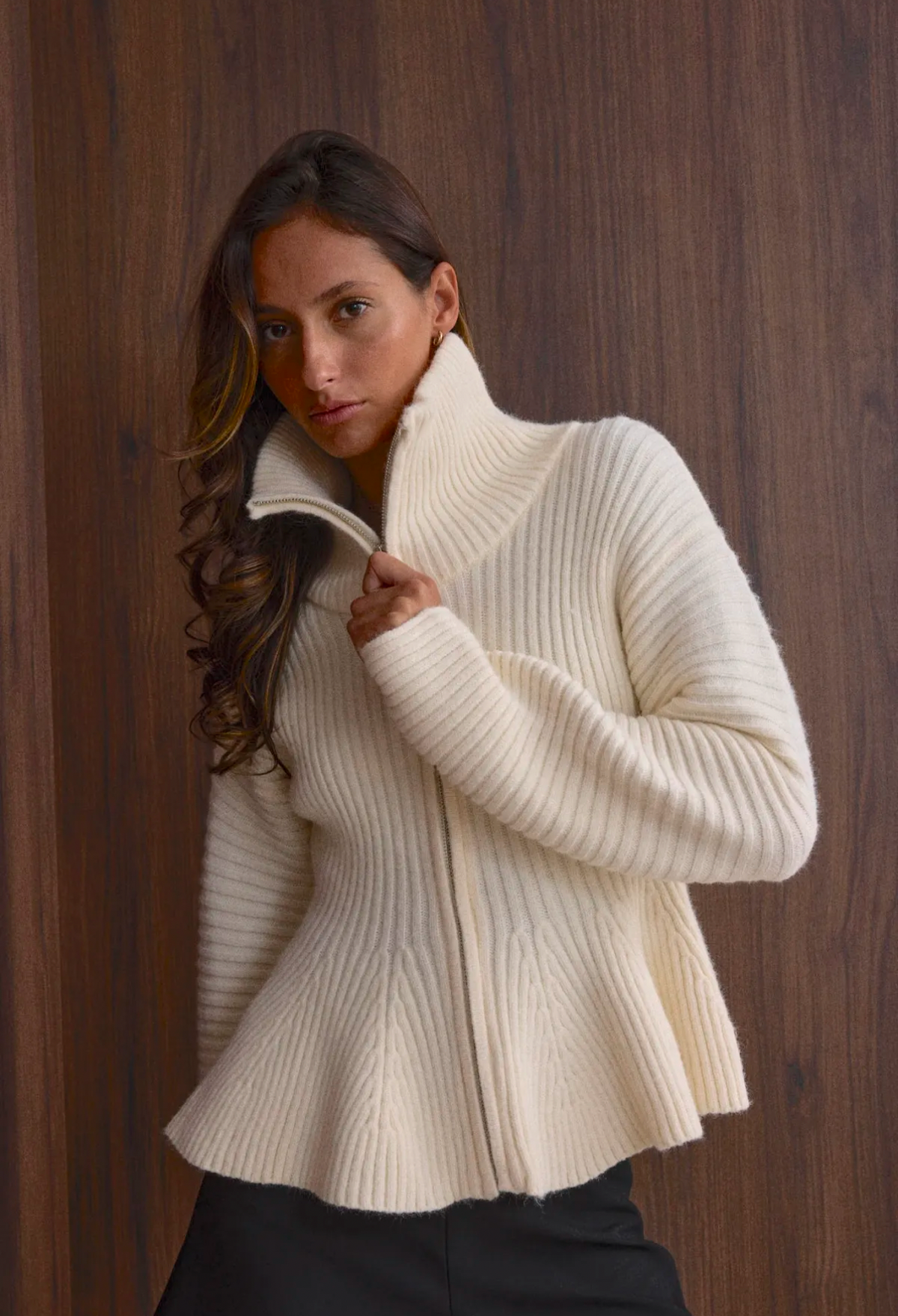 Cardigan zipper striped off white
