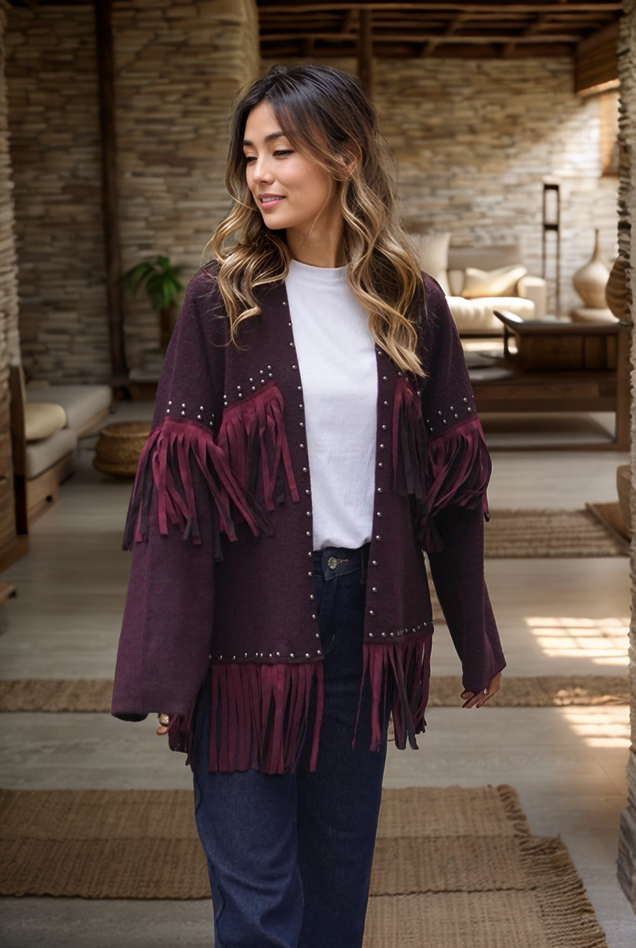 Cardigan burgundy fringes