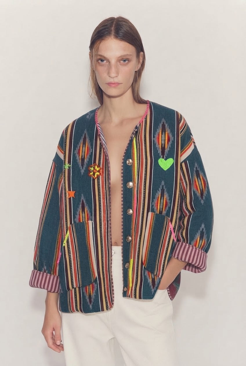 Jacket embroidery Stripe olive