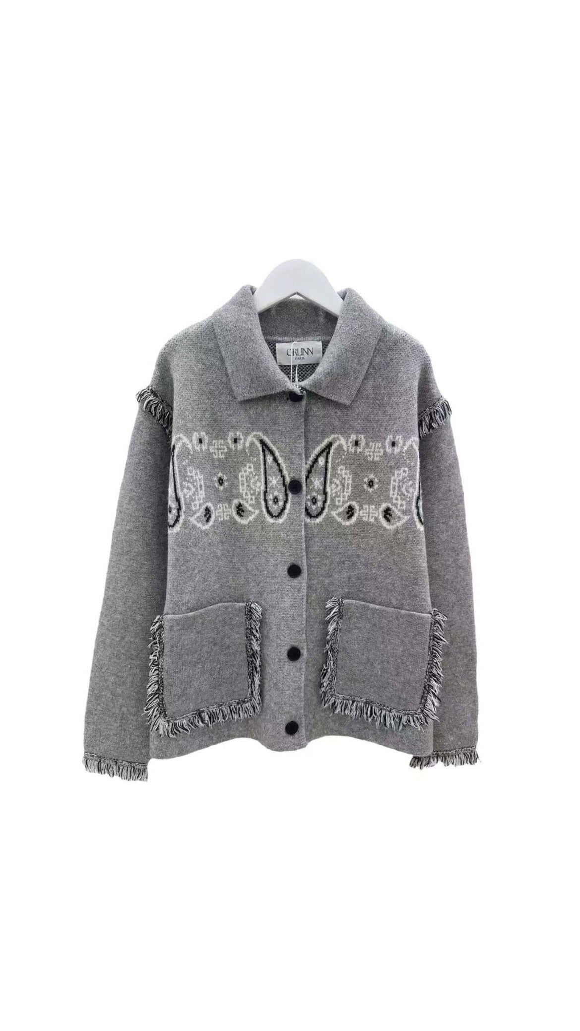 Bandana Cardigan knit grey 2 pockets