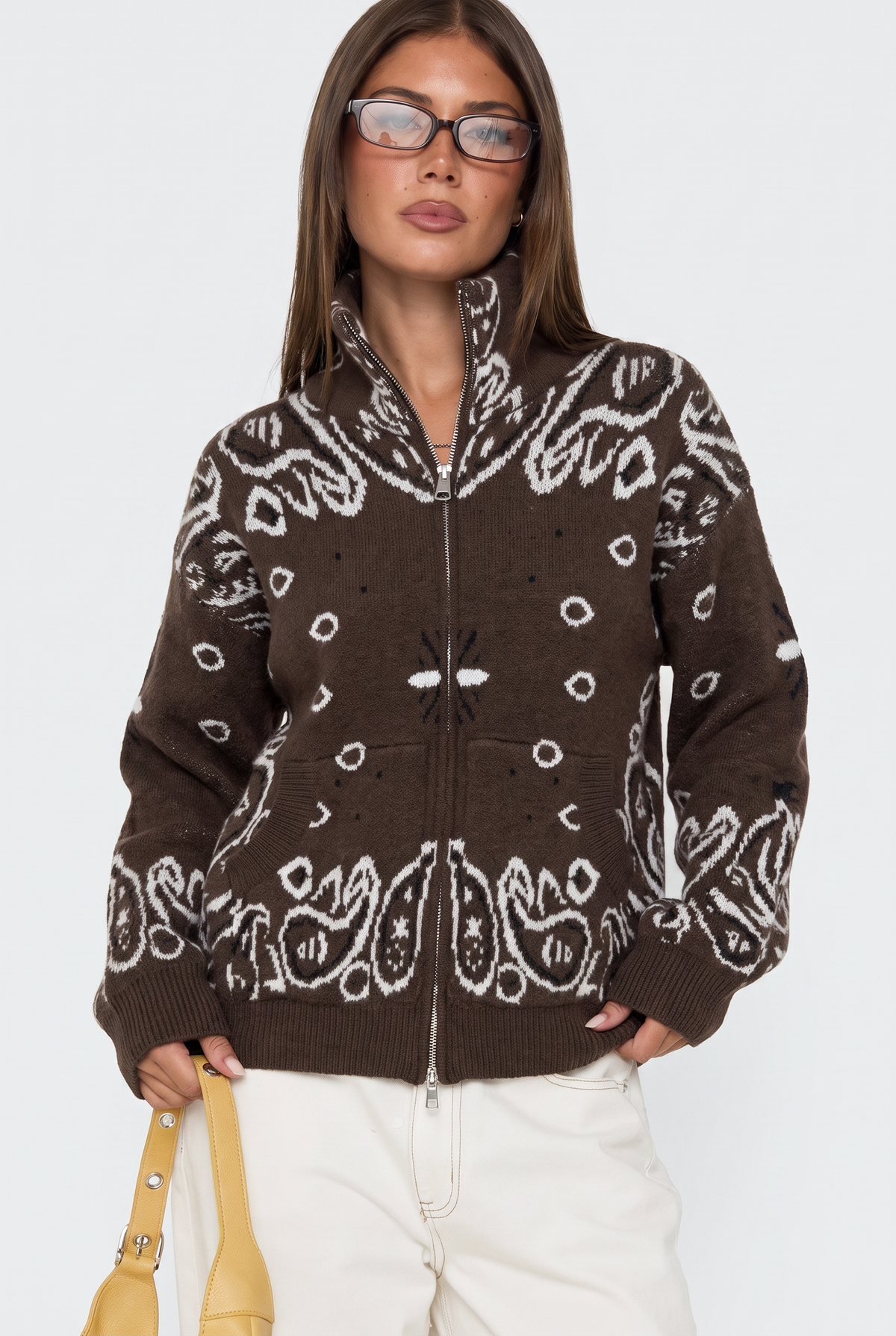 Bandana zipper brown white