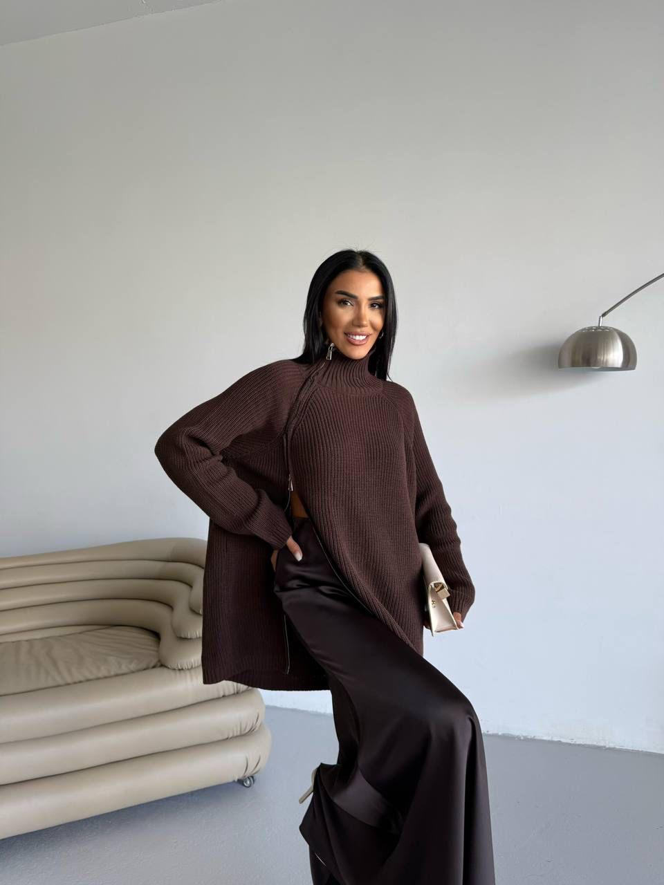 Brown Zipper Knit
