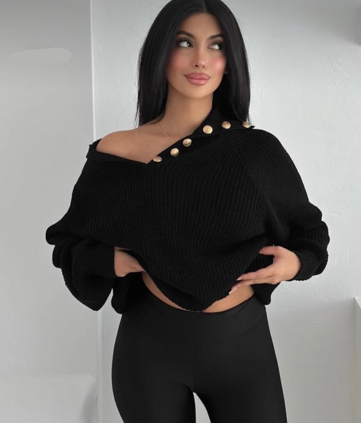 Button Neck Black