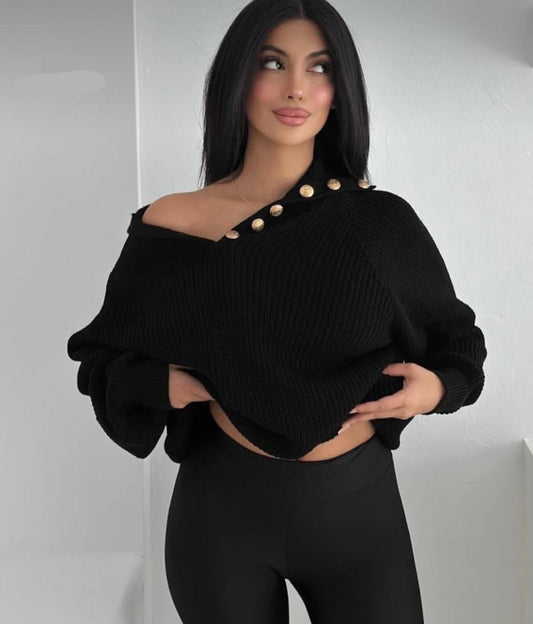 Button Neck Black