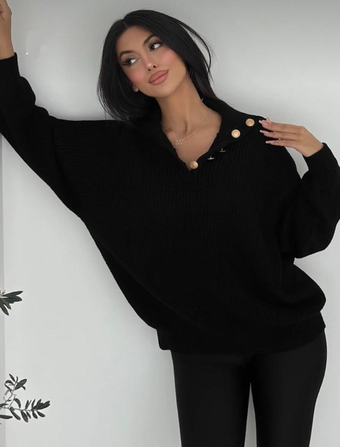Button Neck Black