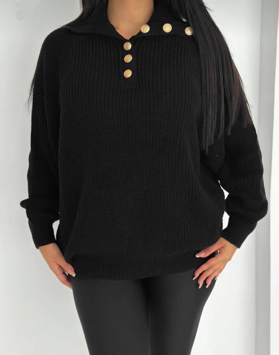 Button Neck Black