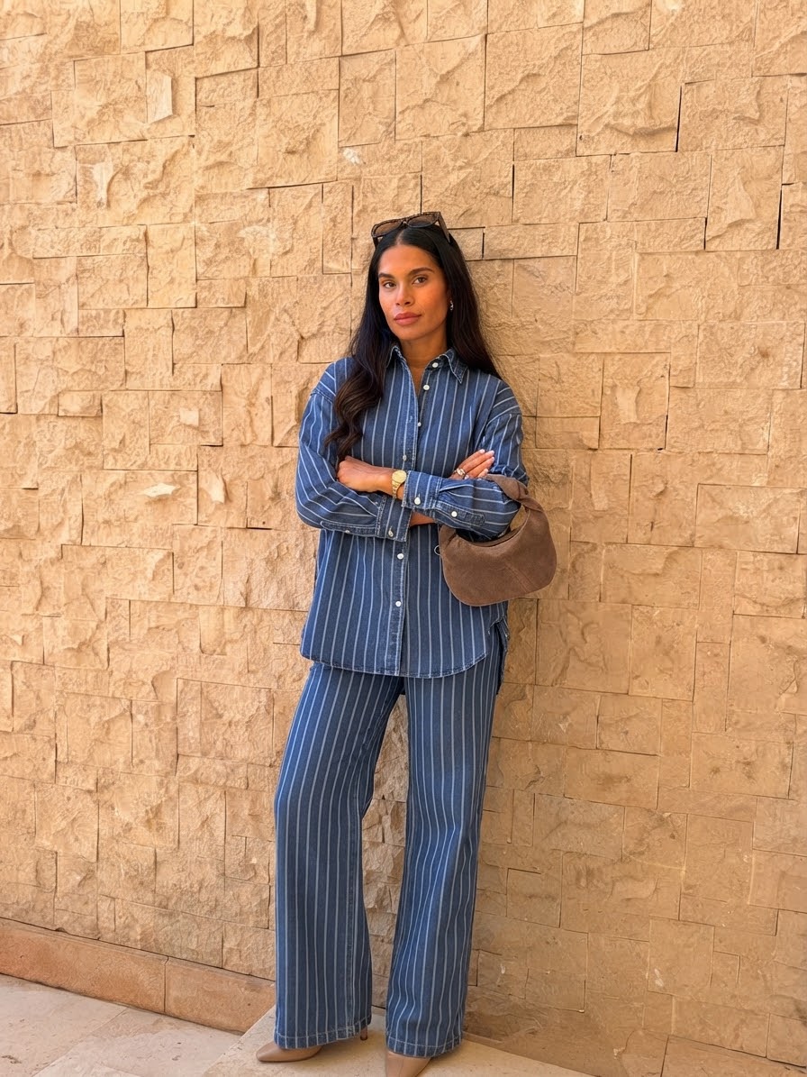 Set stripe blue navy button side