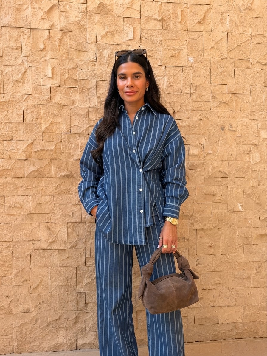 Set stripe blue navy button side