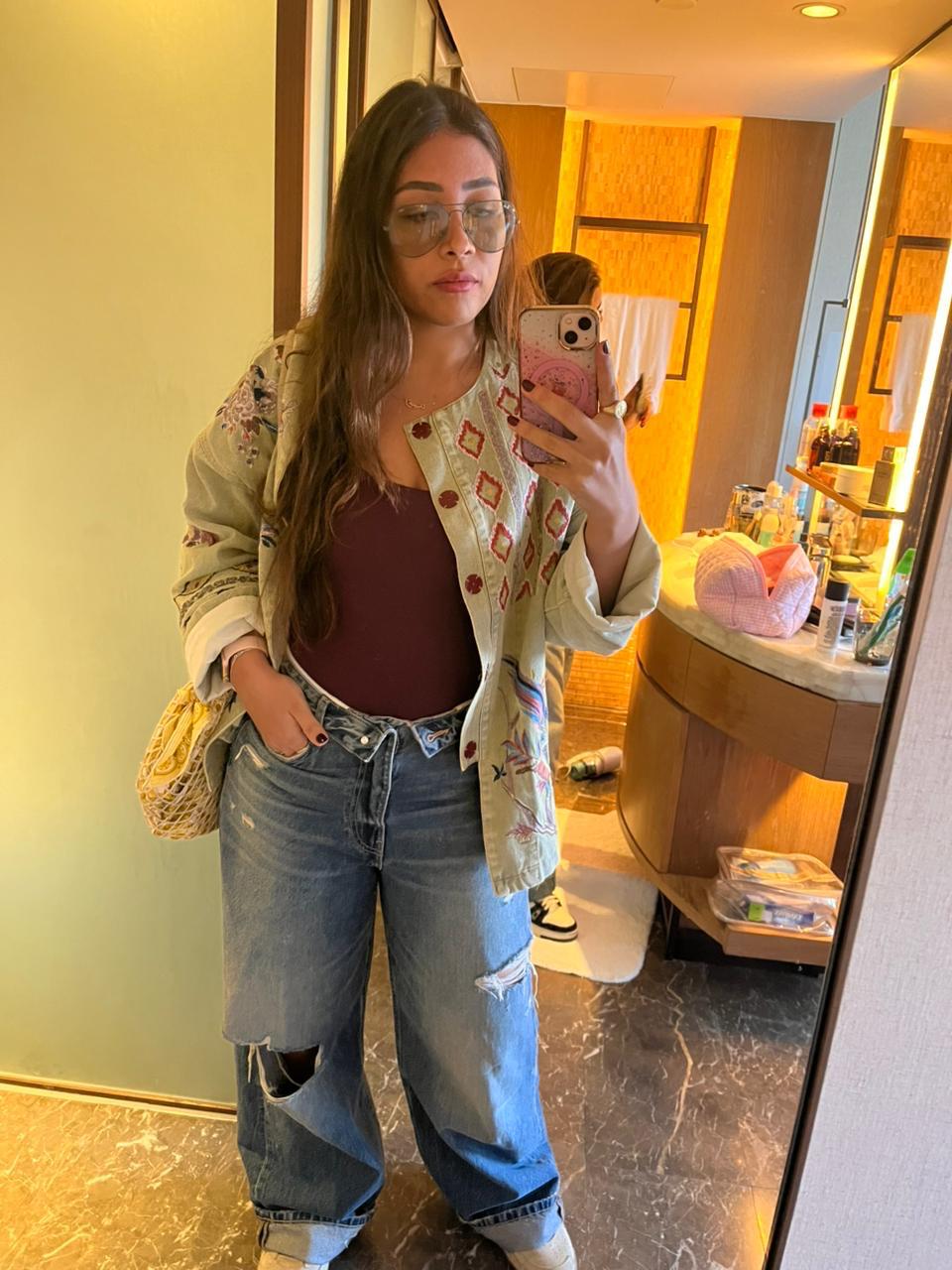 Embroidery Olive Denim