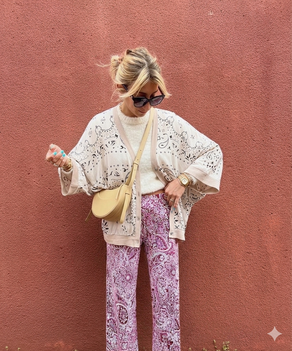 Bandana cardigan silk offwhite