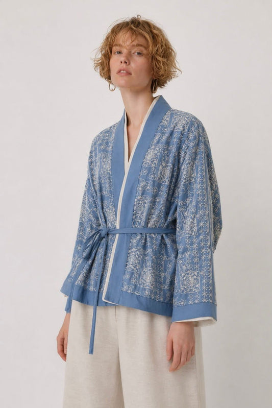 Cardigan embroidery blue
