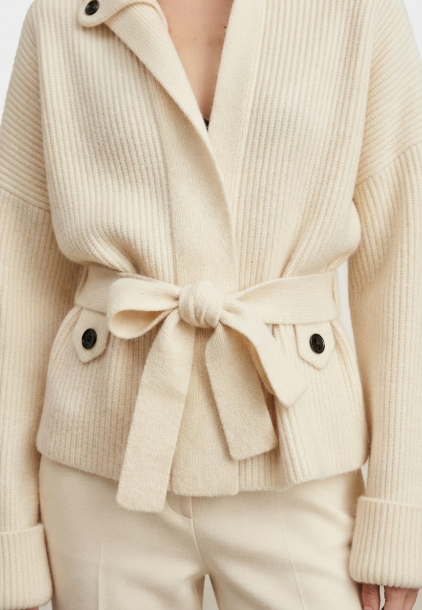 Cardigan jacket knit offwhite belt