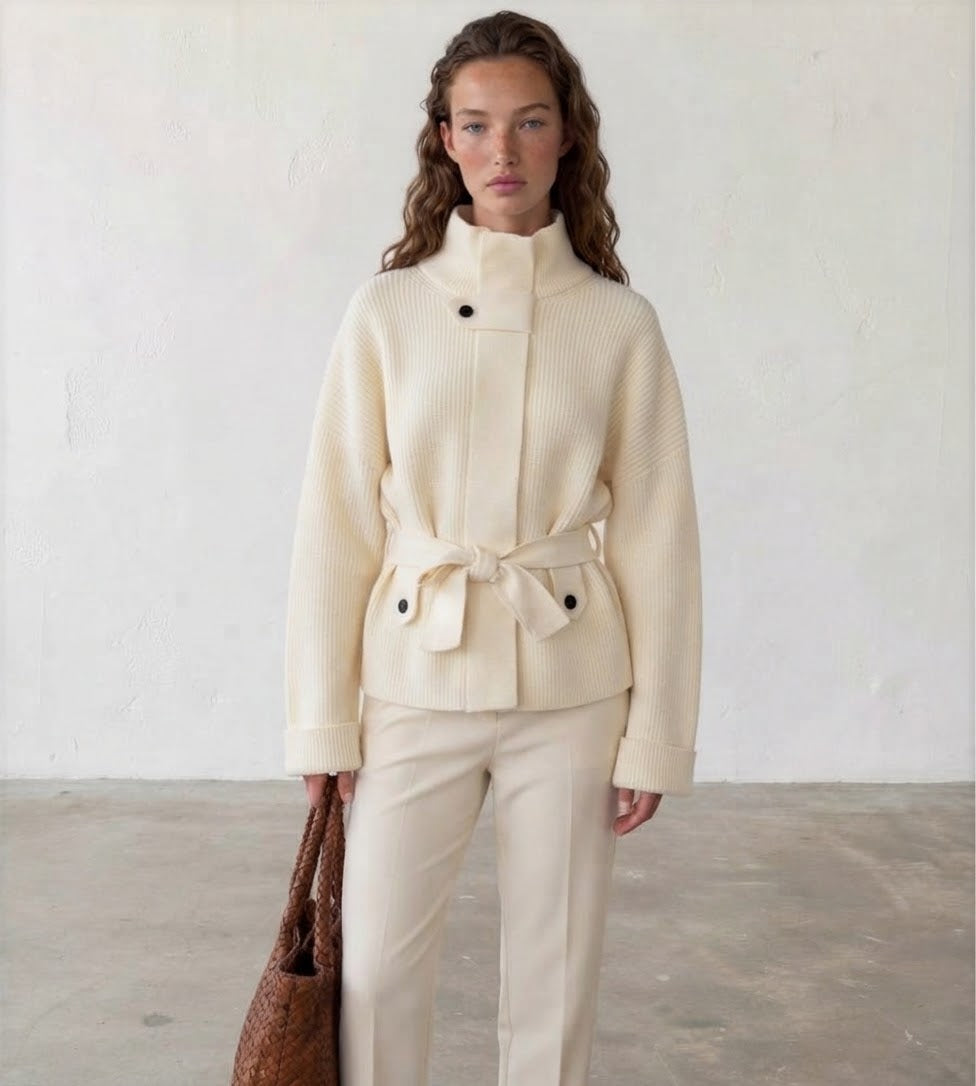 Cardigan jacket knit offwhite belt