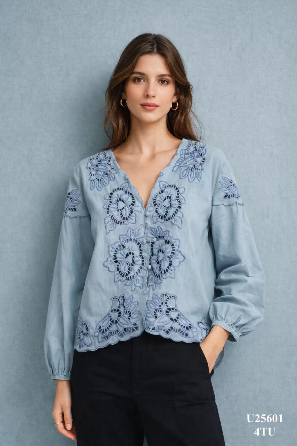 Shirt blue embroidery