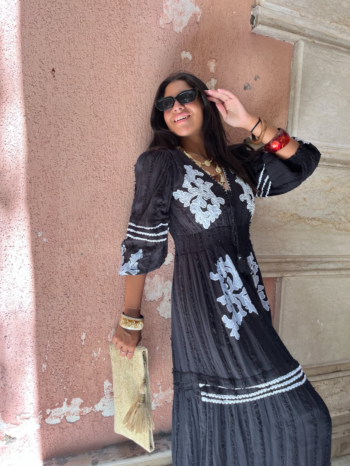 Dress black embroidery