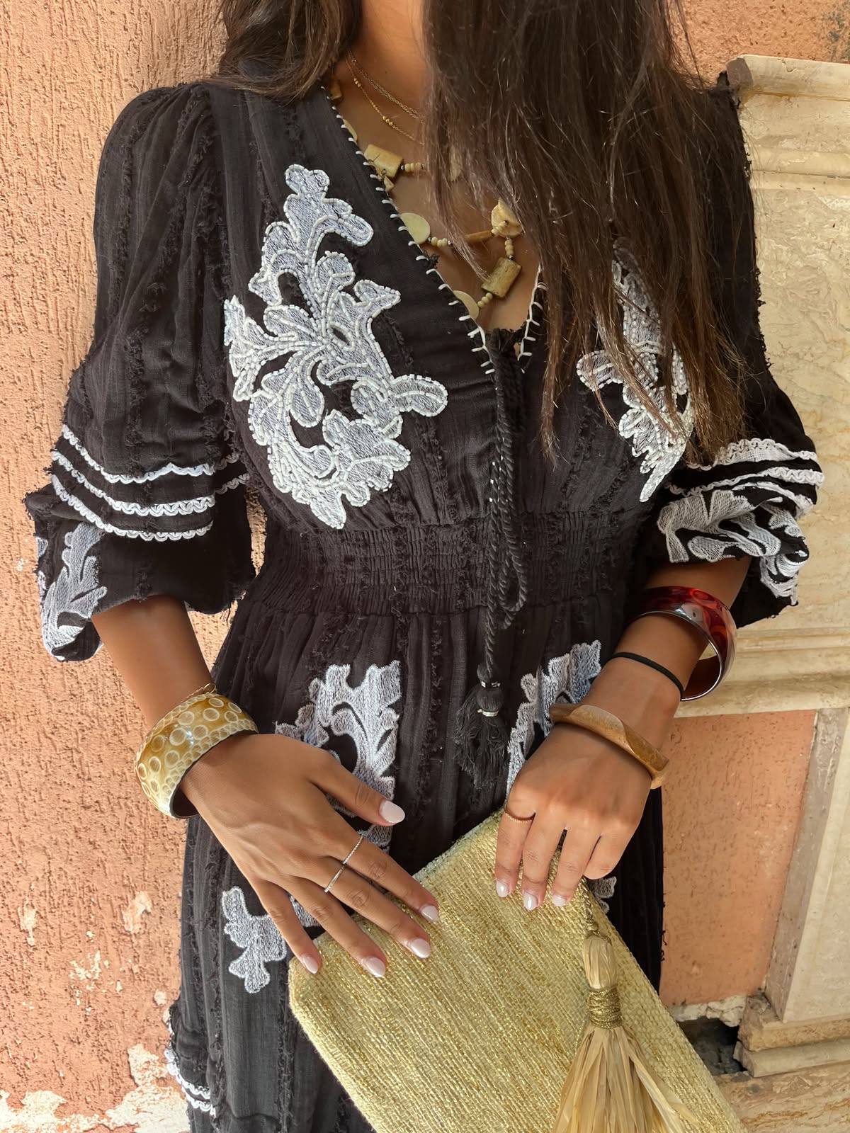 Dress black embroidery