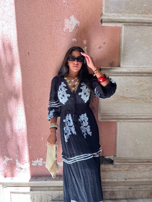 Dress black embroidery
