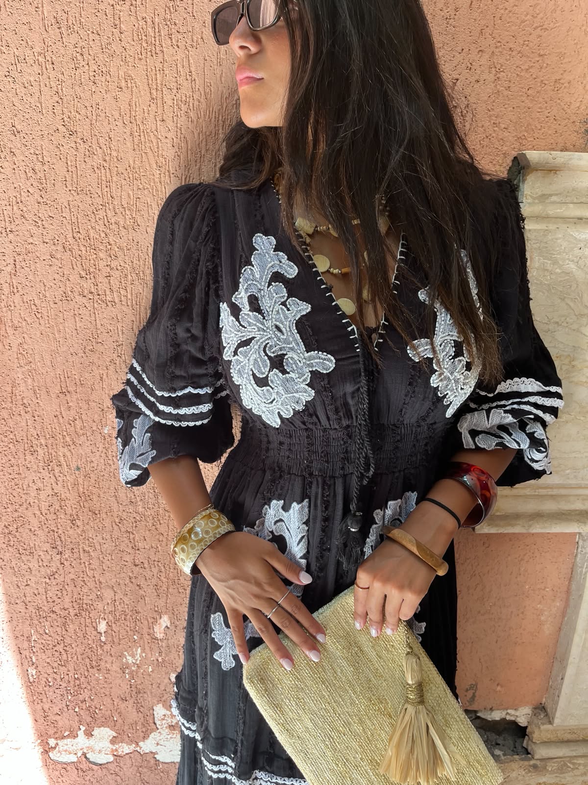 Dress black embroidery