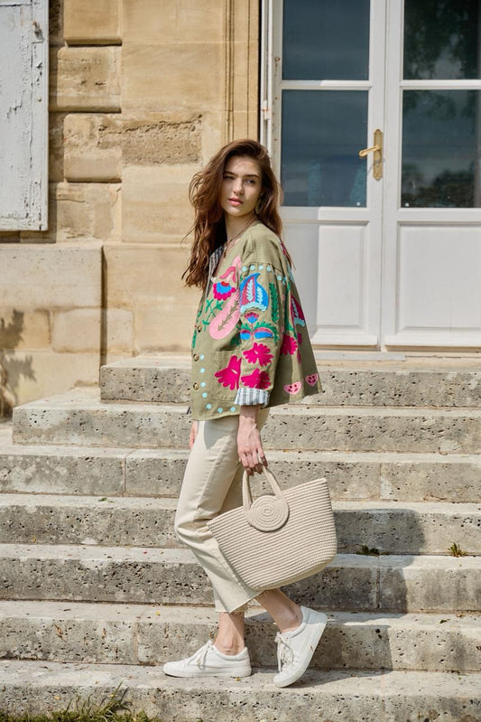 Jacket embroidery olive