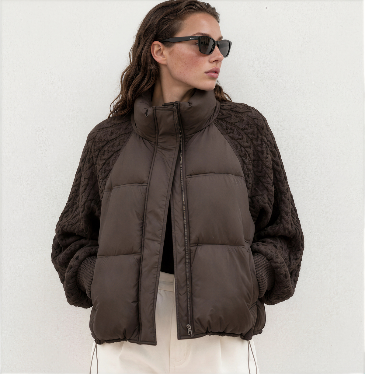 Jacket brown knit sleeves
