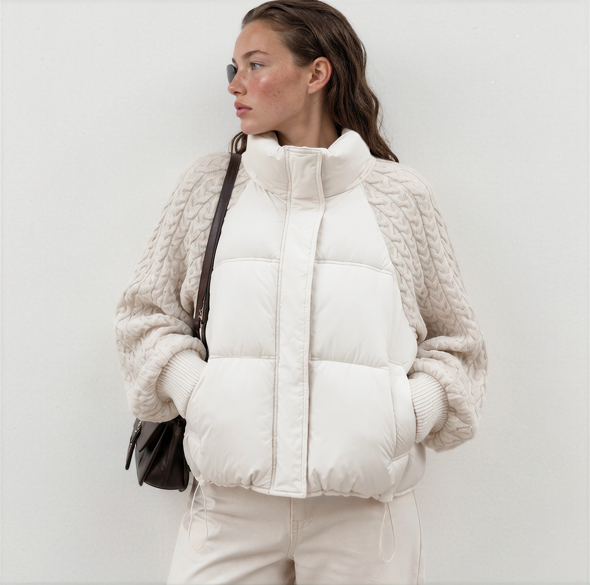 Jacket offwhite knit sleeves