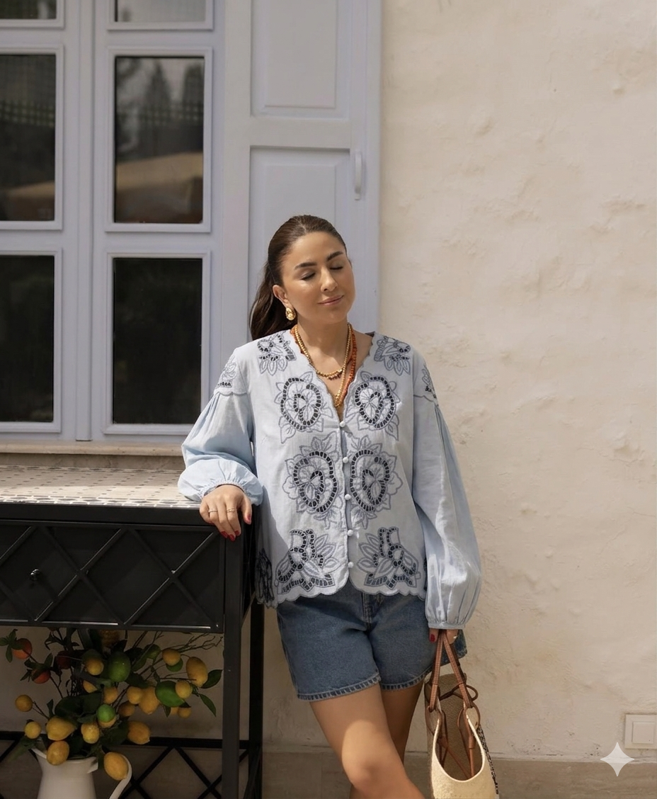 Shirt blue embroidery