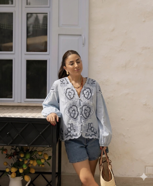Shirt blue embroidery