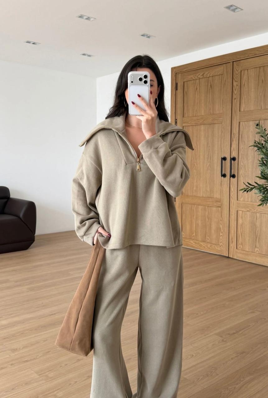 Set hoodie zip cafe olive