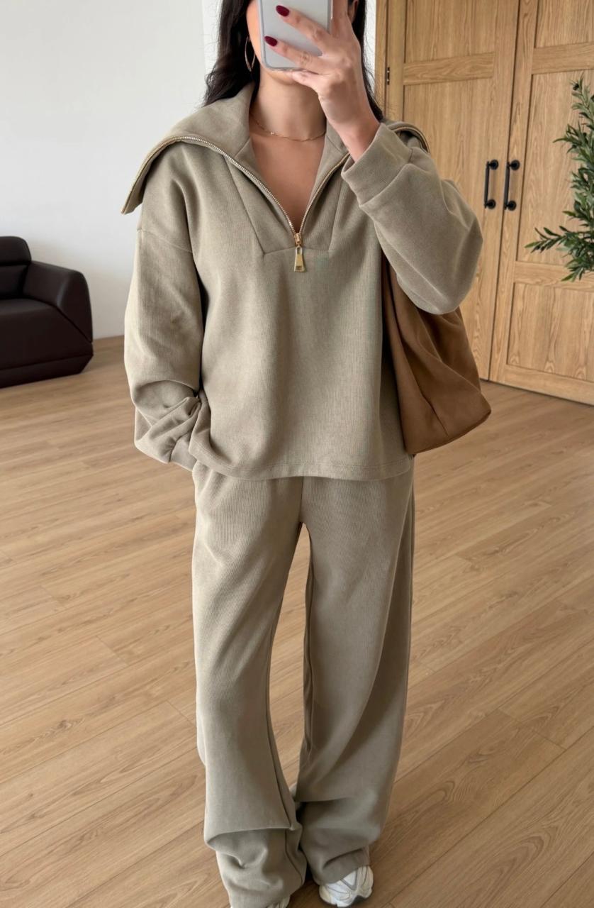 Set hoodie zip cafe olive