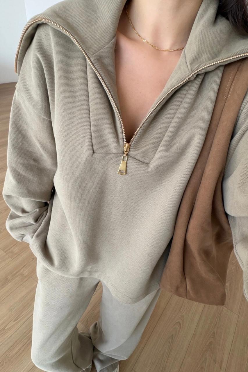 Set hoodie zip cafe olive